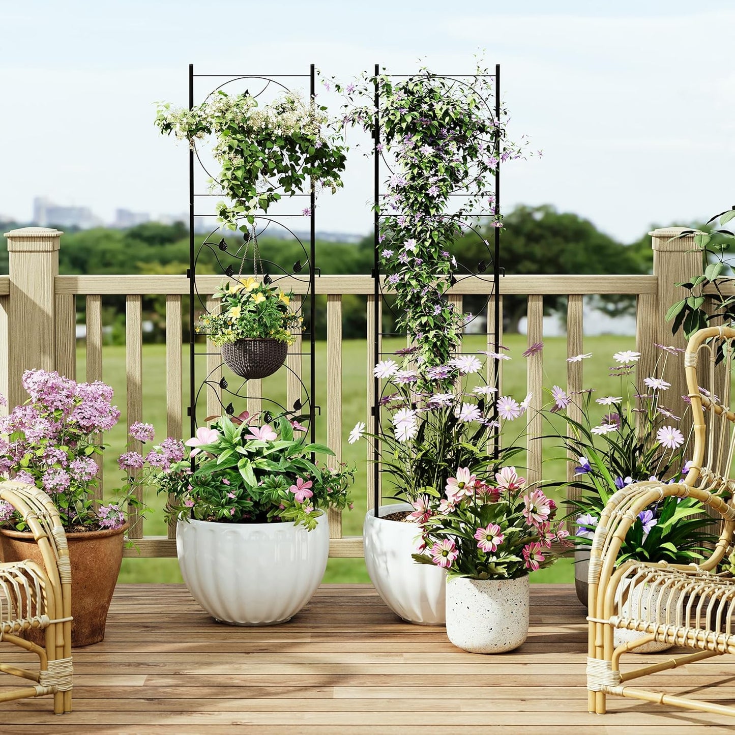 GarveeHome 2 Pack 71.7"H x 20.5"W Garden Trellises for Climbing Plants, Sturdy Plant Trellises with Black Metal Coating, Arched Outdoor Decoration for Patio Lawn, Roses, Vines, Flowers, and Vegetables