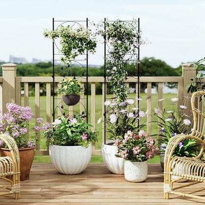GarveeHome 2 Pack 71.7"H x 20.5"W Garden Trellises for Climbing Plants, Sturdy Plant Trellises with Black Metal Coating, Arched Outdoor Decoration for Patio Lawn, Roses, Vines, Flowers, and Vegetables