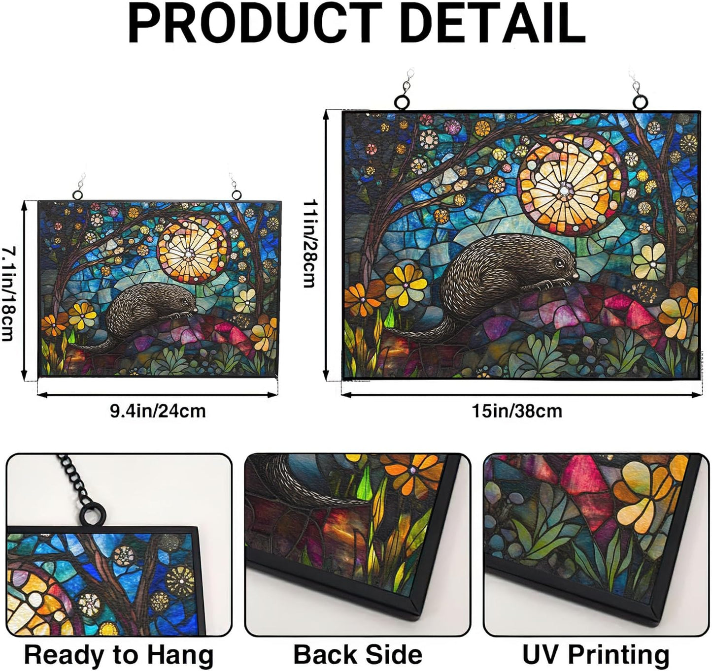Customized Rectangle Boho Mole Stargazing Suncatchers for Windows, Stained Glass Window Hangings,Hand-Painted Glass Panel Perfect for Home Décor