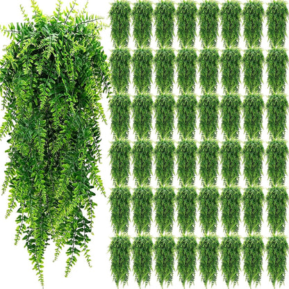 Geosar 48 Pcs Artificial Hanging Plants 32 Inch Hanging Boston Ferns Plastic Fake Plants for Wall Room Garden Wedding Garland Indoor Outdoor Decoration, No Basket