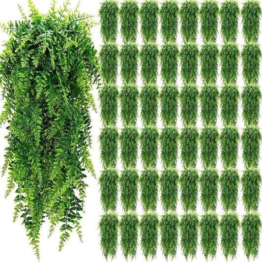 Geosar 48 Pcs Artificial Hanging Plants 32 Inch Hanging Boston Ferns Plastic Fake Plants for Wall