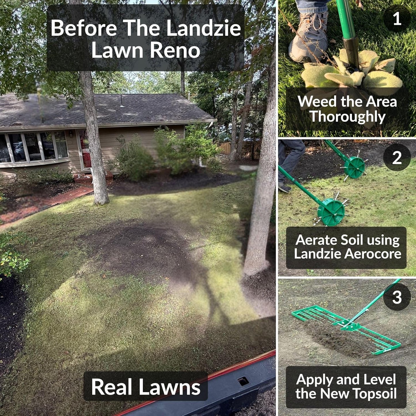 LANDZIE - The Original 24 Inch Compost and Peat Moss Spreader Roller - Top Soil, Sand, Manure, Mulch, Top Dressing Lawn and Garden Spreader