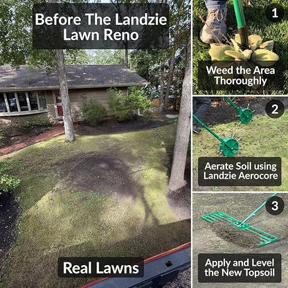 Landzie AeroLeveler - The Lawn Leveling Rake That Never Flips - Patented 24" inch Wide Pneumatic Lawn Level for Yard, Dirt, Soil, Sand, Provides Stability and Control (Pneumatic 24" Leveling rake)