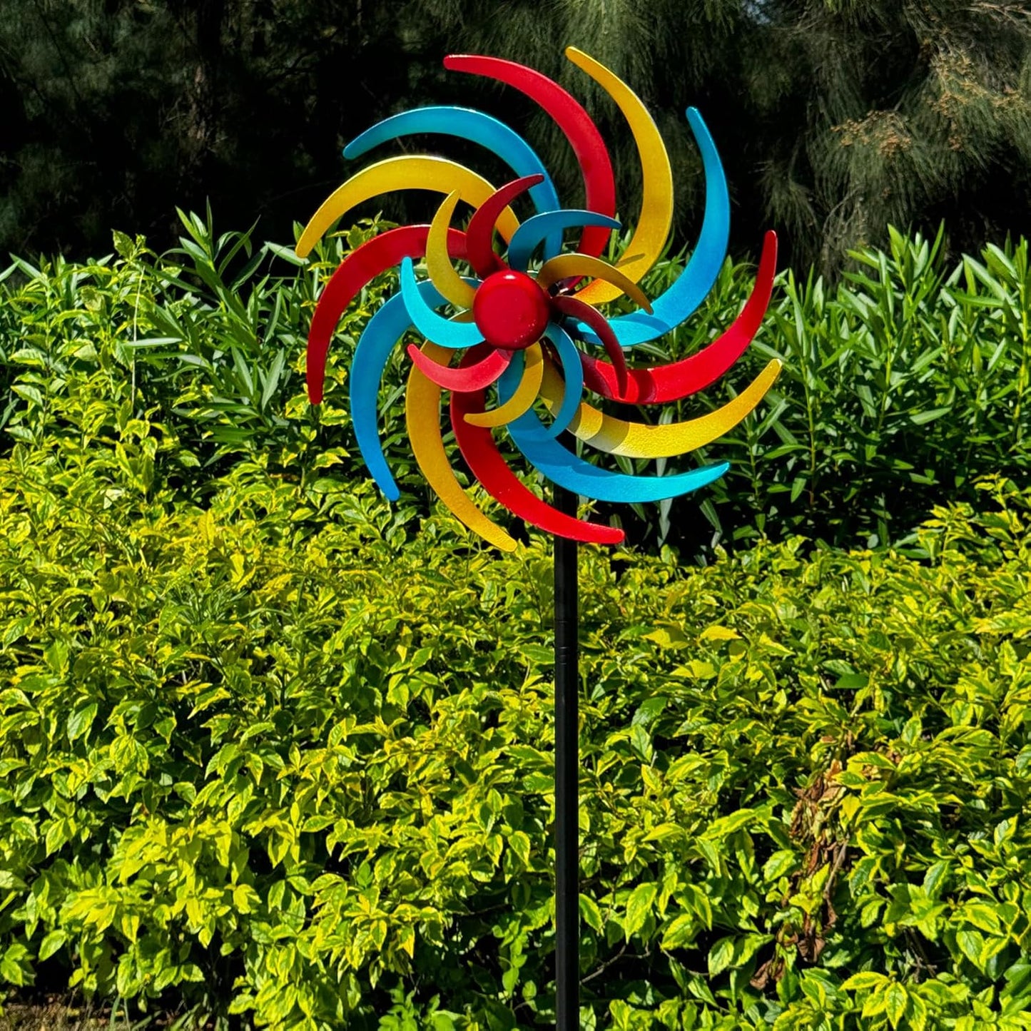 Colorful Kinetic Wind Spinner for Outdoor 13" W Metal Windmill Wind Sculptures with 5 Prong Stake, Easy to Rotate Metal Yard Art for Garden Patio Lawn Backyard Decor