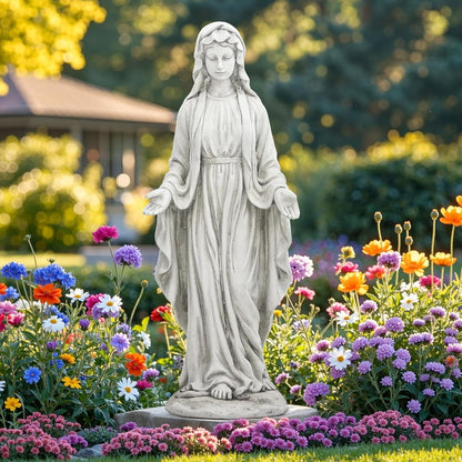 Virgin Mary Statue for Outdoor, Large 30 Inch Garden Sculpture Made of Durable Magnesium Oxide Stone, Religious Lawn Art for Yard,Patio, Finish for Peaceful Blessings Antique White