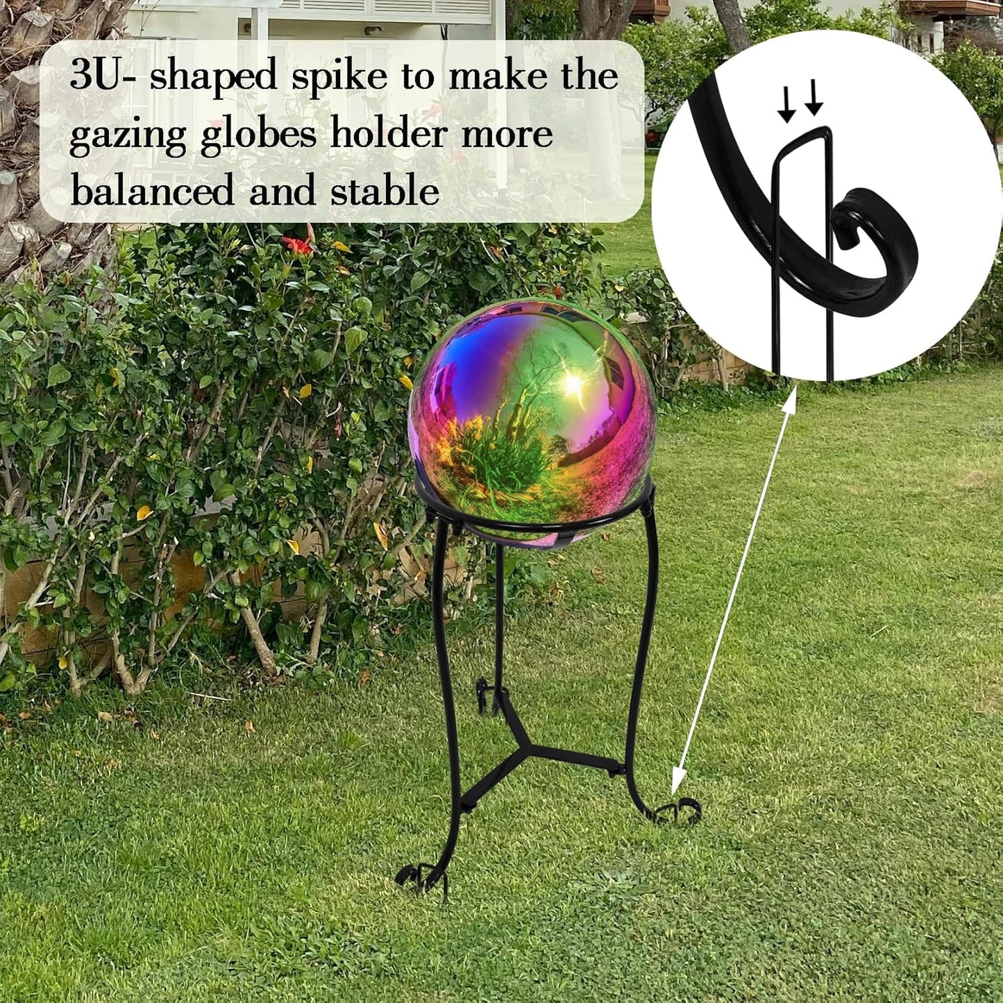16" Tall Gazing Ball Stand for 10-12 inch Balls, Black Metal Gazing Globe Display Holder Stands for Outdoor Garden Clearance, 9" L x 9" W x 16" H