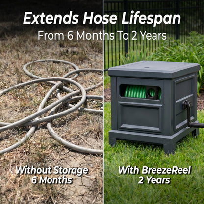 Garden Hose Reel Hideaway, Heavy Duty Metal Hose Reel Box Holds 125FT x 5/8" Hose, Steel Hose