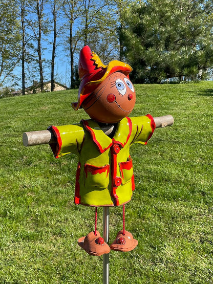 Ceramic Garden Decor - Scarecrow Lawn stake - Outdoor statue - Perfect, unique gifts for gardeners woman, men, yard gifts - Handmade, Frostproof