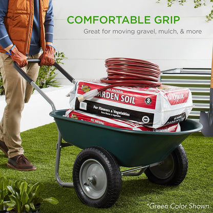 Best Choice Products Dual-Wheel Home Utility Yard Wheelbarrow Garden Cart w/Built-in Stand for Lawn, Gardening, Construction - Gray