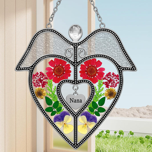 KY&BOSAM Angel Heart Suncatcher Nana Gifts Stained Glass Window Hangings Wind Chiem Ornament with