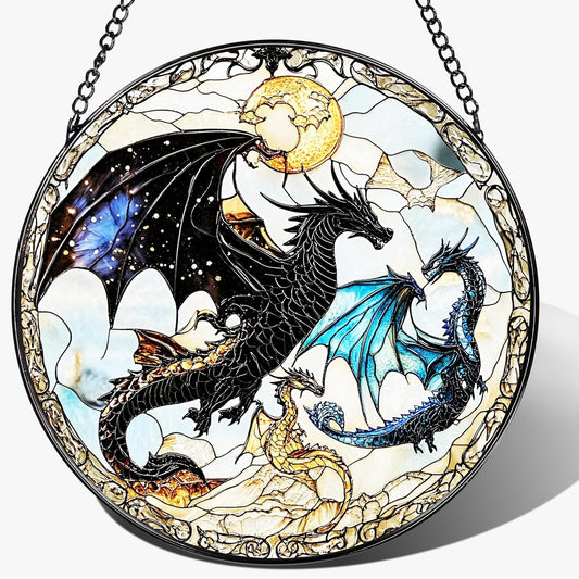 Dragon Stained Glass Window Hanging, 8 Inch Sun Catchers Indoor Window, Suncatchers for Windows