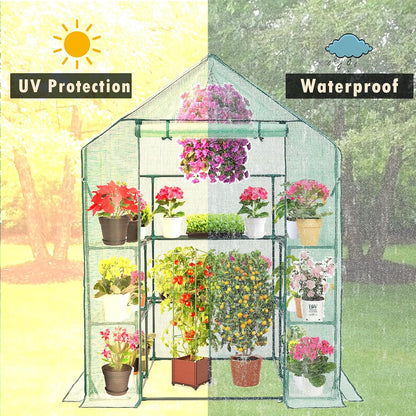 Walk-in Greenhouse for Outdoors, Thickened PE Cover & Heavy Duty Powder-Coated Steel, Mesh Door & Screen Windows, 14 Sturdy Shelves 4.7x4.7x6.4 FT, (GHW002G)
