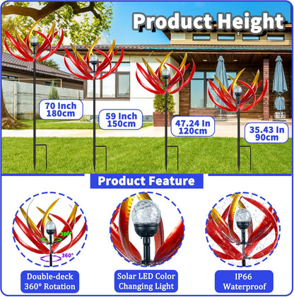 Large Solar Wind Spinners Outdoor for Yard Decor,70 inch Multi Color Tulip Wind Spinner,Outdoor Metal Wind Sculptures & Spinners with Stake,Wind Mill for Yard Art Lawn Garden Decor