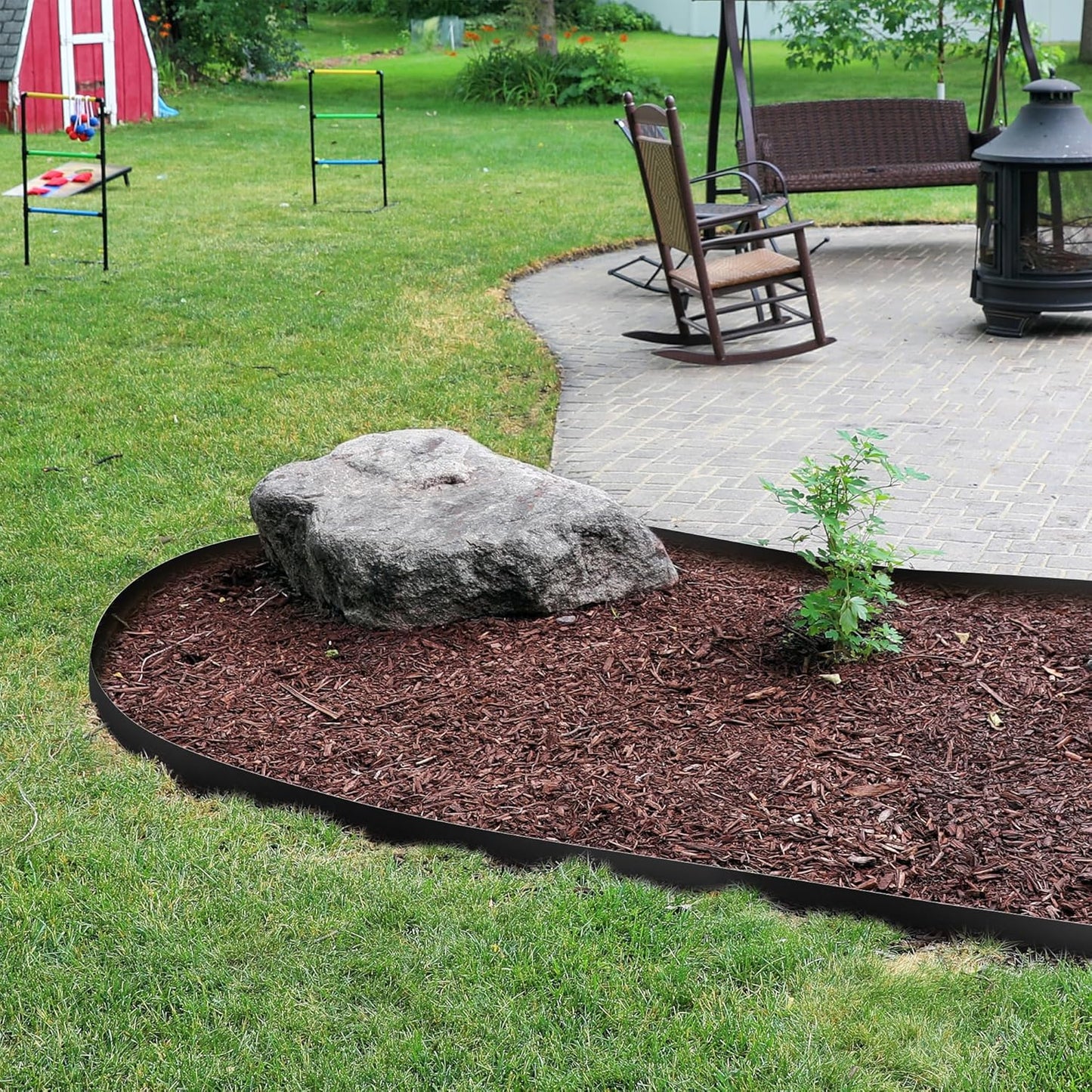 KOL Galvanized Steel Garden Lawn Edging, 6-Pack Black Bendable Metal Landscape Edging Strips - Heavy Duty Hammer-in Border with 7 Clips - 16-Gauge - 40" L x 6.5" H (20FT Total Length)
