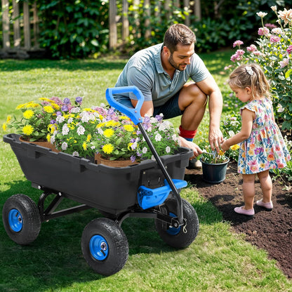 800lb Garden Dump Cart,Utility Wagon Wheelbarrows with Quick-Release System&4 Pneumatic Tires,Heavy Duty Yard Dump Wagon with Steel Frame for Yard, Farm, Garden and Holiday Hauling (Blue)