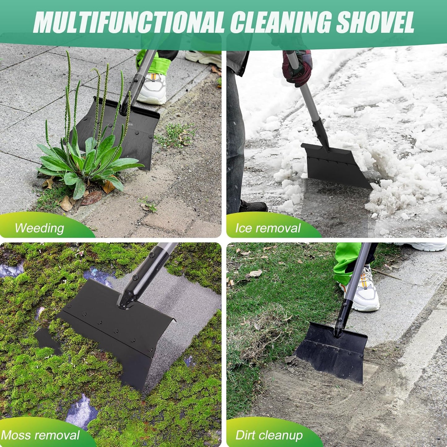 Suchtale 54 Inch Heavy Duty Snow Shovel and Ice Scraper with Adjustable Long Handle, Multifunctional Floor Scraper Tool for Driveway, Sidewalk, Garden and Outdoor Cleaning