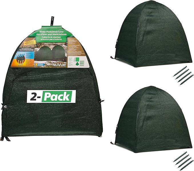 NuVue Products 22252 Winter Snow and Ice Covers for Plants, Shrubs, and Small Trees, Winter Shrub Covers for Snow and Freeze Protection, Pack of 2, Green, 28" x 28" x 30"