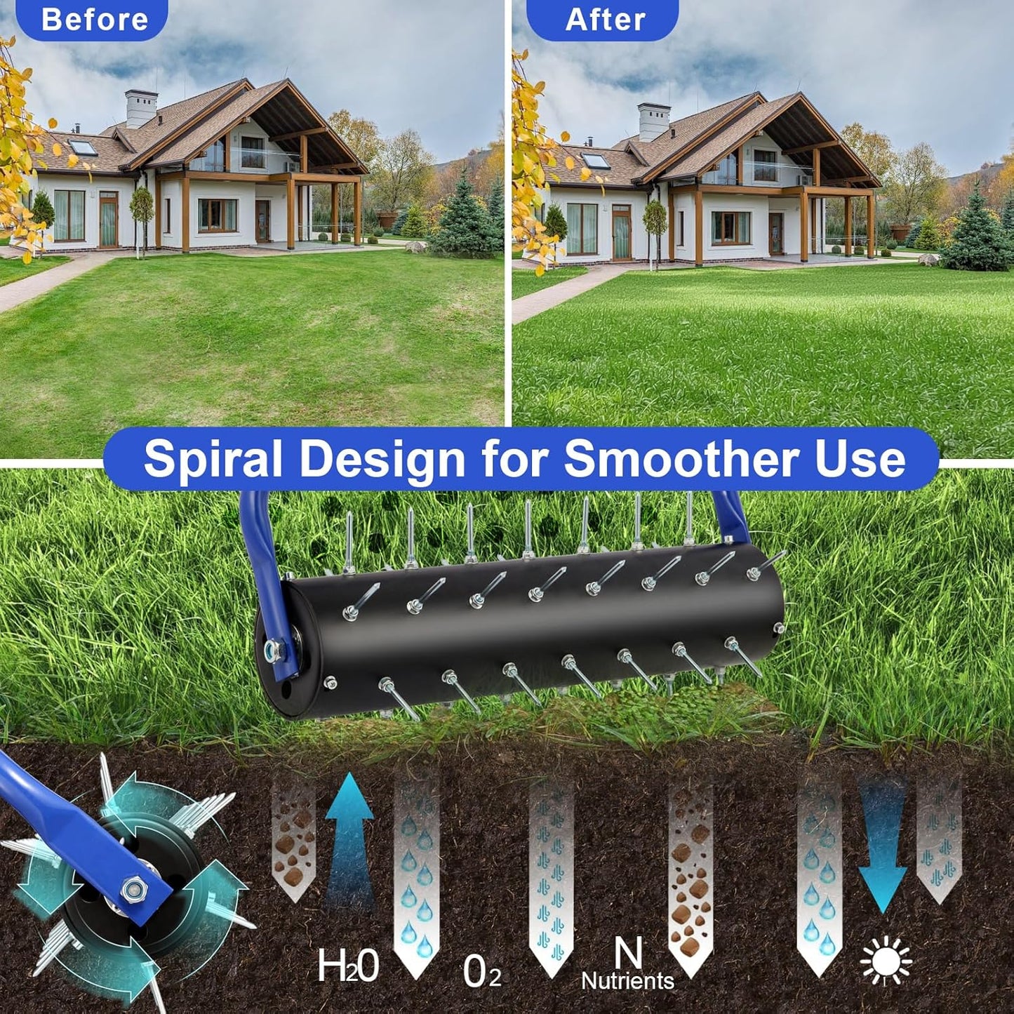 sancat Lawn Aerator, 21" Push Coring Aerator,Preasembled Spike Gardening Aerator Tool,Lawn Plug Soil Aerator,Aerator Lawn Tool,75" Adjustable Handle,Heavy Duty Aerator for Lawn,Garden,Farm Care.