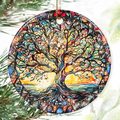 Colorful Ceramic Tree of Life Christmas Ornament, Tree of Life & Christmas Ornaments for Tree, Holiday Decor - Pattern C