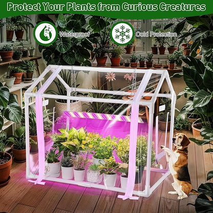 Meonum Mini Greenhouse with Grow Light for Indoor, 23.6 x15.7 x19.6 Tabletop Small Greenhouse Kit with 15W Plant Dimmable LED Grow Lights and Timer, 3 Light Color Mode for Seed Starter Tray