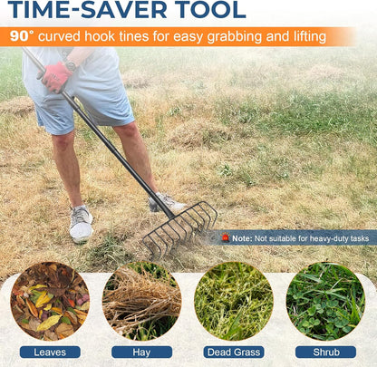 56" Rake with Oversize L-Head - Lightweight Tool for Effortless Collecting Cleaning - Sturdy Design for Dethatching, Landscaping, Lawn, Yard, Bushes, Pine Needles, Hay, Leaves, Mulch, Grass