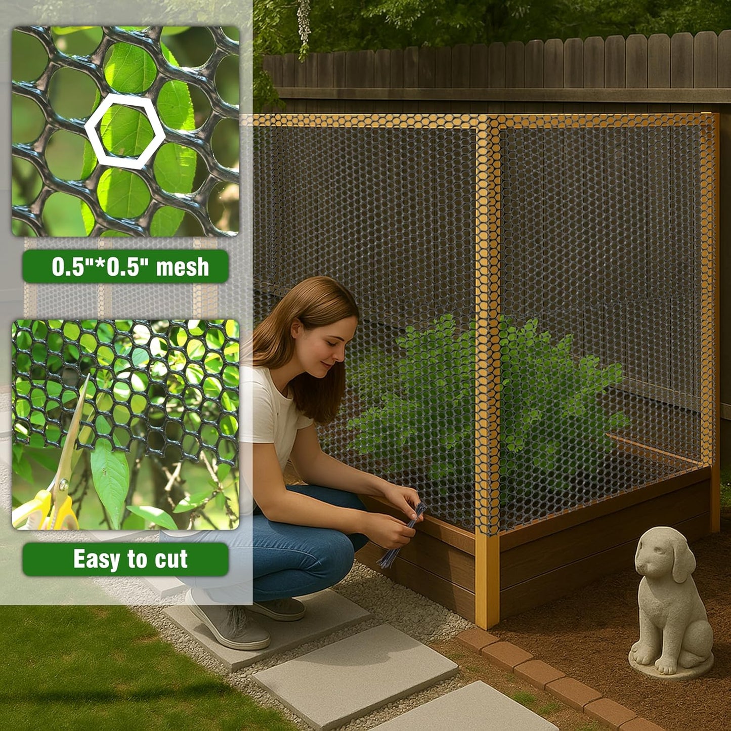Gardzen Plastic Chicken Wire Mesh with 20pcs Ties, 16in x 10ft Durable Chicken Fence for Poultry, Garden Protection & DIY Crafting, Heavy-Duty Mesh Netting for Outdoor & Indoor Use