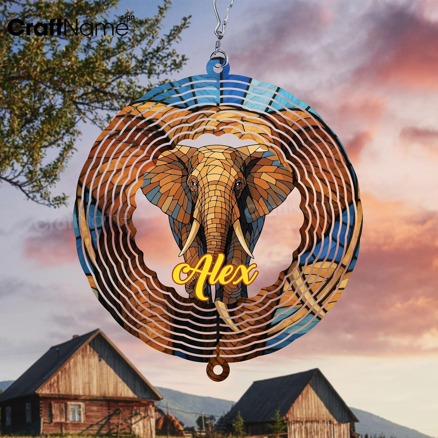 Personalized Elephant Wind Spinner 3D Stainless Steel, Elephant Garden Spinner Hanging Outdoor Decor, Wind Spinners Outdoor, Custom Gift for Grandmother, Mom, Wife