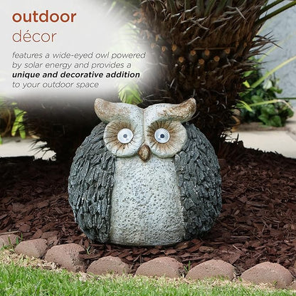 Alpine Corporation 13" Tall Outdoor Solar Powered Owl Yard Statue with LED Lights