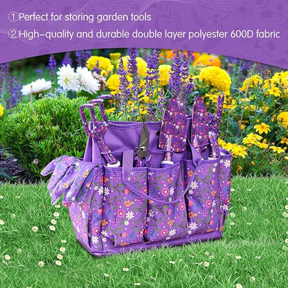 Gardening Gifts for Women, Gardening Tools for Women, 14 PCS Garden Tools Set Kit with Garden Tool Bag, Plant Lover Christmas Birthday for Mom Grandma Aunt, Purple