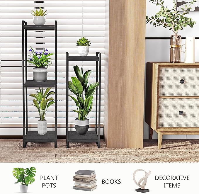 45" Tall Plant Stand Indoor, 3-Tier Modern Plant Shelf Corner Flower Pot Holder Organizer for Living Room Balcony Garden, Black