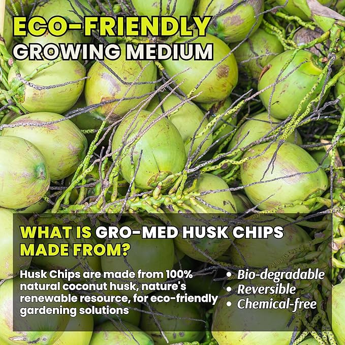 Gro-Med Coco Husk Chips 2s Brick Expands Upto 14 Quarts Coconut Coir Chip 2.2lb, Perfect for Plants, Gardening, Potting Soil Mix, Orchid Bark Alternative-OMRI Certified, Low EC, Balanced pH