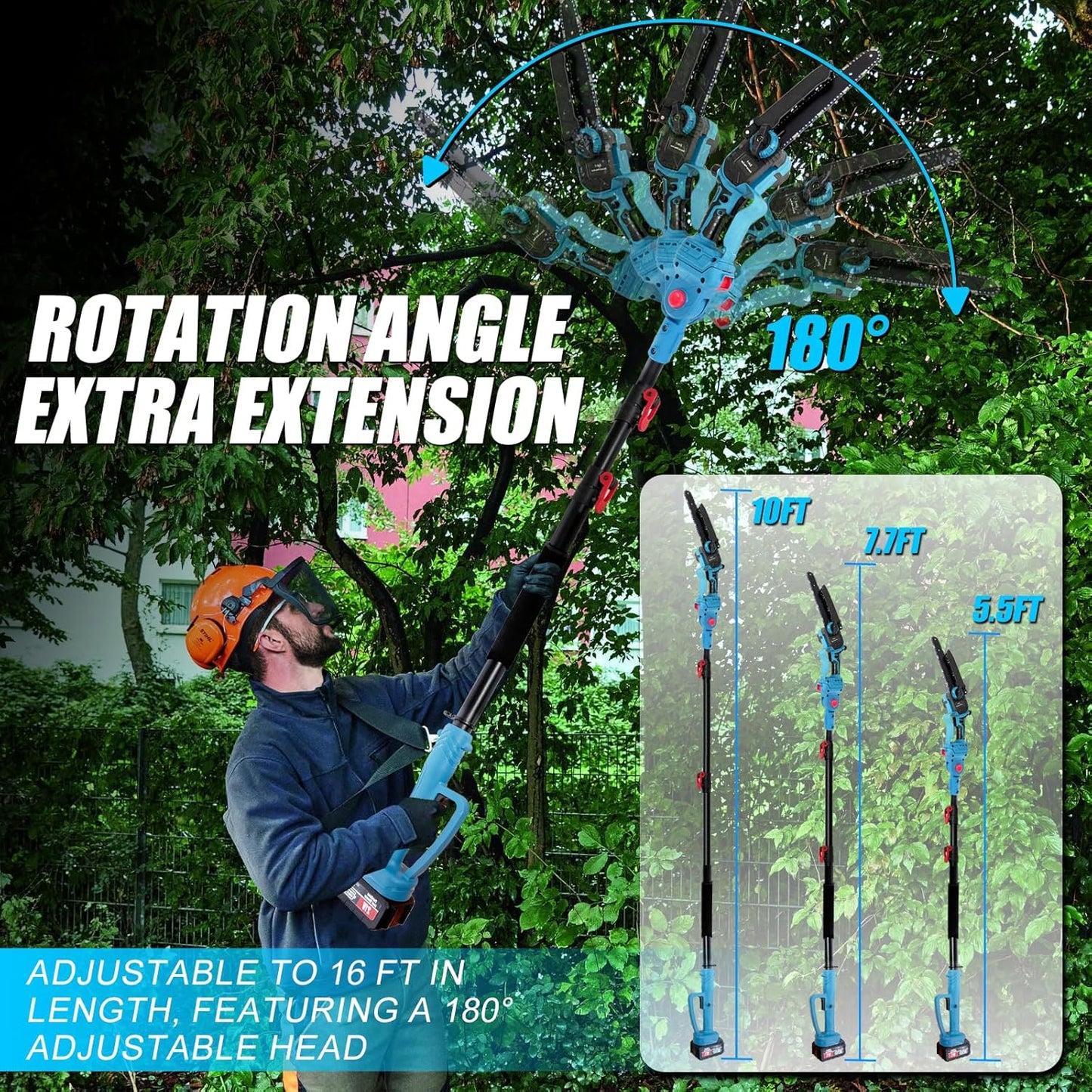 2-In-1 Electric Pole Saws for Tree Trimming, 8 Inch Mini Chainsaw with Extension Pole&2×4.0Ah Batteries, 16FT Cordless Pole Saw Battery Powered, Brushless Motor, Tree Trimmer Limb Branch Cutter Pruner