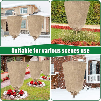 Riare 2 Packs 45 × 70 Inch Burlap Winter Plant Cover Bags with Drawstring- Reusable Large Burlap Sack Plant Frost Protector, Plant Frost Cloth Cold Tree Freeze Blanket for Outdoor Plants Shrubs Fruit