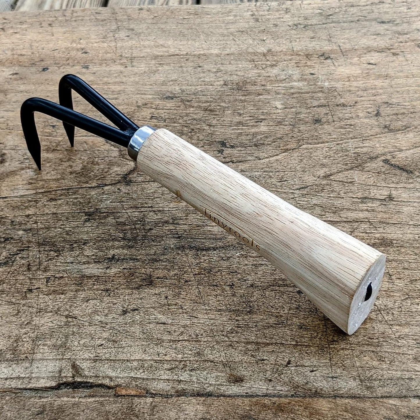 Two Prong Bonsai Root Pick Rake Hardened Carbon Steel Ergonomic Wooden Handle Japanese Import Safely Separate Roots For Repotting Great For Larger Bonsai