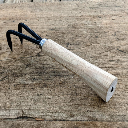 Two Prong Bonsai Root Pick Rake Hardened Carbon Steel Ergonomic Wooden Handle Japanese Import Safely Separate Roots For Repotting Great For Larger Bonsai