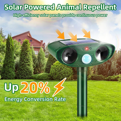 2 Pack Solar Animal Repellent Ultrasonic Outdoor Squirrel Racoon Fortress pro,Cat Deer Repellent with Motion Sensor,Waterproof Mouse Dog Skunk Rabbit Deterrent for Yard