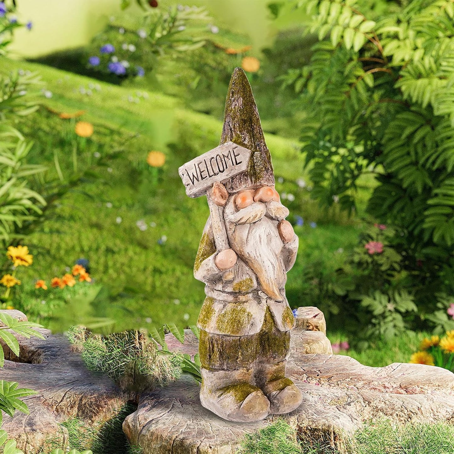 14”H Garden Gnomes Outdoor, Funny Porch Greeter Welcome Gnomes Decorations for Yard Patio Lawn, Resin Gnome Statues for Garden Decor, Unique Christmas Gnome Gift for Women