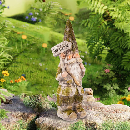 14”H Garden Gnomes Outdoor, Funny Porch Greeter Welcome Gnomes Decorations for Yard Patio Lawn, Resin Gnome Statues for Garden Decor, Unique Christmas Gnome Gift for Women