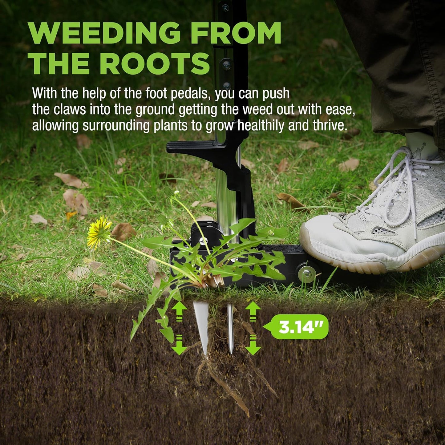 WORKPRO Stand Up Weed Puller Tool, Garden Dandelion Weeder Puller with Ergonomic 39" Long Handle, 4 Claws Steel Head & Foldable Foot Pedal, Heavy Duty Root Remover Tool Without Bending or Kneeling