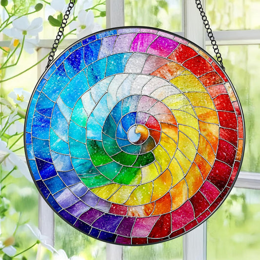 Stained Glass Window Hanging, 8 Inch Rainbow Spiral Stained Glass Suncatcher, Spiral Window Hanging