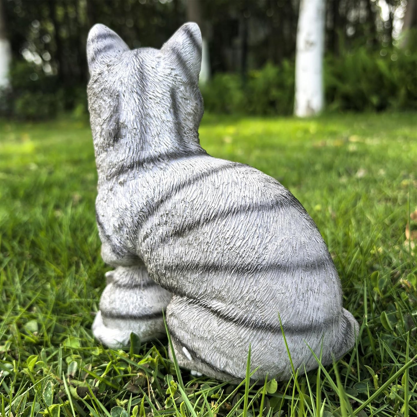 Mama Cat and Kitten Garden Statue,Outdoor Lawn Decorative Figurine Grey Cat Statue for Patio Yard,Funny Animal Flower Bed Decor Art Sculpture