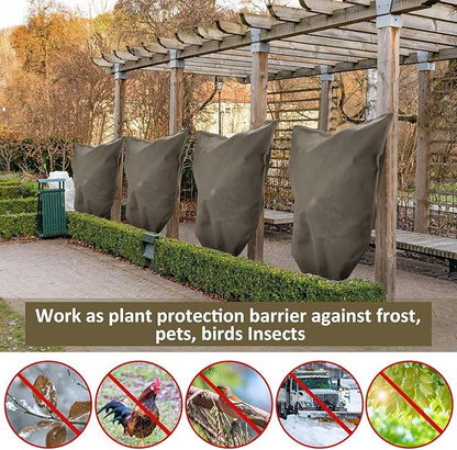 12 Packs Winter Plant Covers Freeze Protection Drawstring Tree Cover 23.62 x 31.5 in Large Reusable Frost Protection for Plants Fruit Tree Shrub, Outdoor Prevention Bag (Brown)