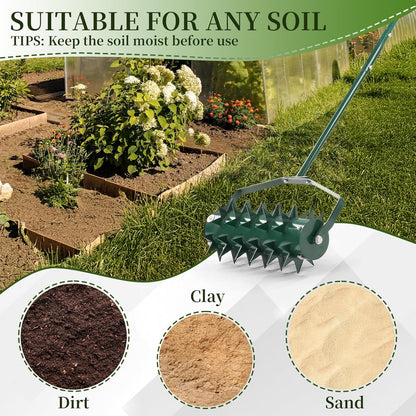 Outvita 60’’ Rolling Lawn Aerator, Heavy Duty Manual Aerator Lawn Tool for Garden Yard Patio with W-Shaped Blades ＆ 49" Handle (Green)