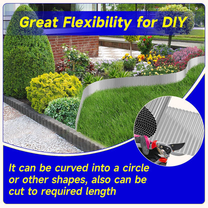 Corrugated Garden Edging,6"×20Ft Galvanized Steel Landscape Edging & Lawn Edging Border,Metal Garden Border for Flower Beds,Garden,Lawn,Raised Beds & Tree Surrounds(Silver)