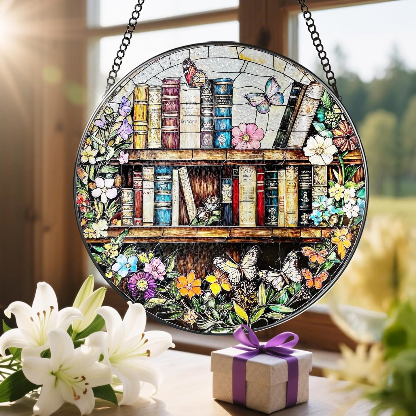8'' Stained Glass Suncatcher Ornament, Stained Glass Window Hanging, Sun Catchers for Windows Hanging Ornaments, Window Decor | Book Club Gift, Fantasy Book Lover Gift, Reader Gifts