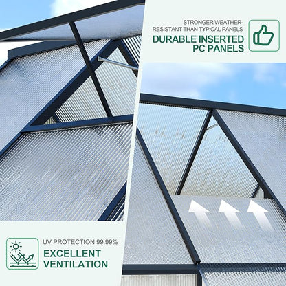 8'x10' Aluminum-Framed Polycarbonate Greenhouse, Heavy Duty Polycarbonate Greenhouse with Quick Setup Structure and Roof Vent, Large Enhanced Aluminum GreenhouseKit for Outdoors