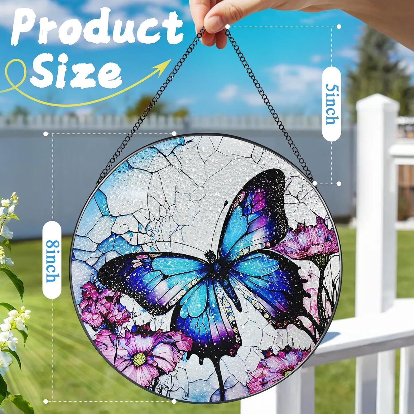 8 Inch Stained Glass Suncatcher Ornament, DOUHASU Butterfly Sun Catchers Indoor Window, Stained Glass Window Hanging, Home Decor, Butterfly Lovers Gifts for Her, Women, Mom, Grandma, Friend