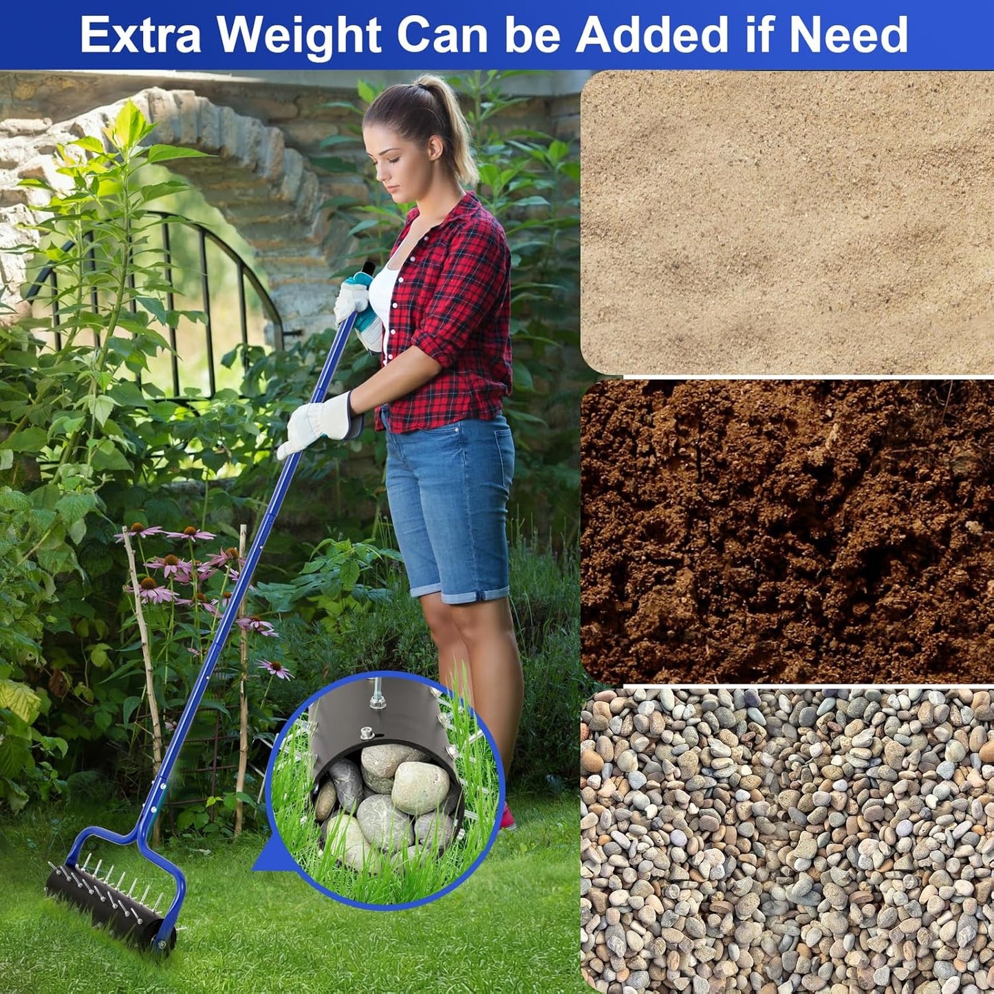 sancat Lawn Aerator, 21" Push Coring Aerator,Preasembled Spike Gardening Aerator Tool,Lawn Plug Soil Aerator,Aerator Lawn Tool,75" Adjustable Handle,Heavy Duty Aerator for Lawn,Garden,Farm Care.