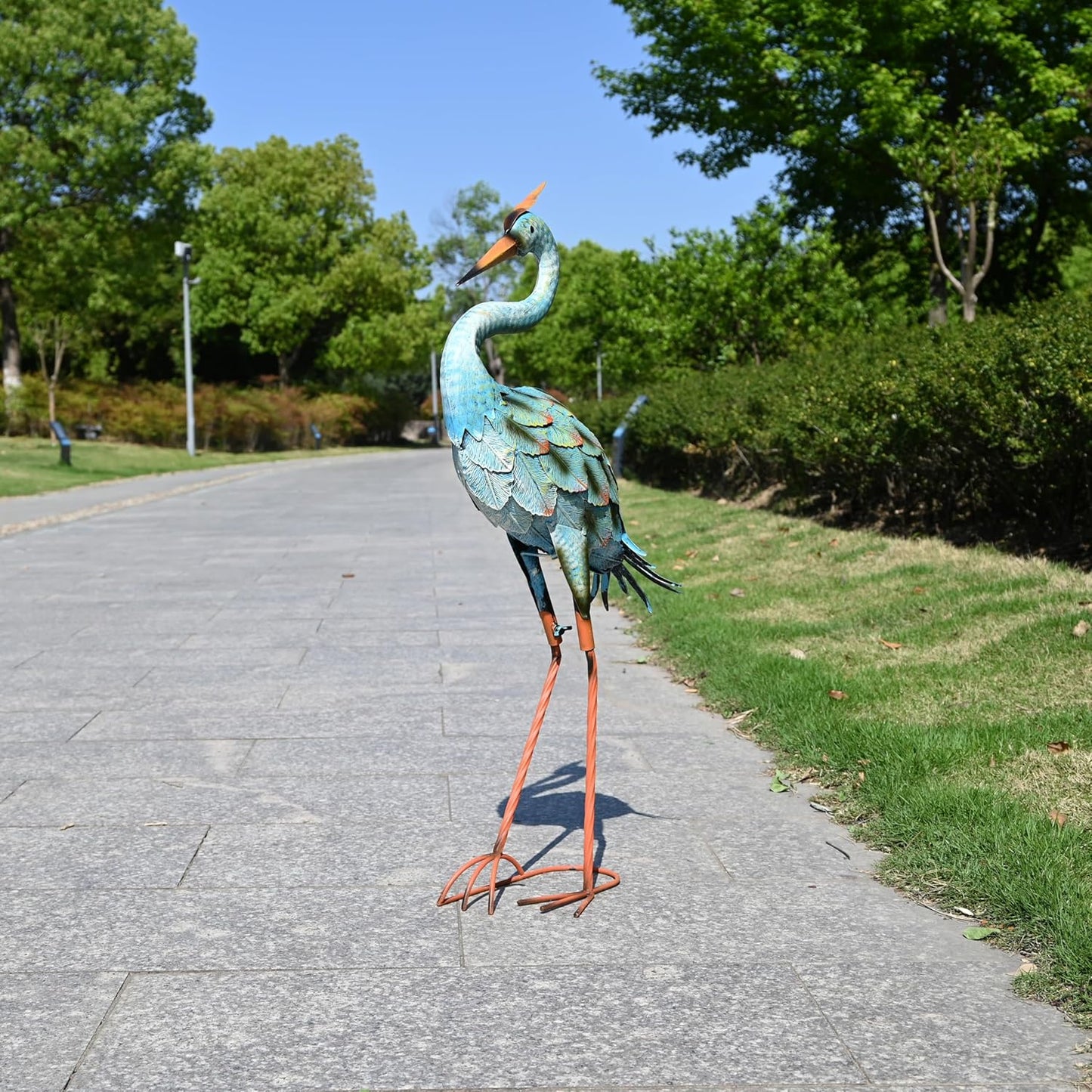 Garden Decor Blue Heron Yard Art Decor Large Metal Cranes Statues for Outdoor Indoor Decorations, Outside Patio, Pool, Lawn (Blue)