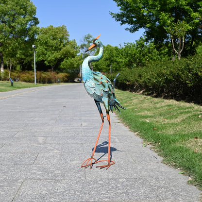 Garden Decor Blue Heron Yard Art Decor Large Metal Cranes Statues for Outdoor Indoor Decorations, Outside Patio, Pool, Lawn (Blue)